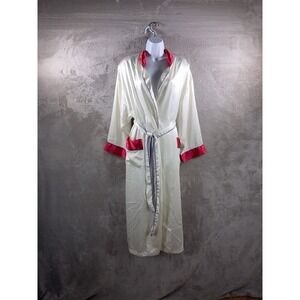 Victoria's Secret Gold Label Robe Womens Size Medium Large White Satin Boudoir